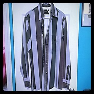 Faded denim snap button long sleeve shirt